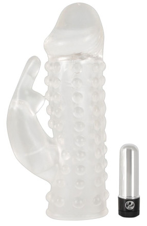 Насадка на пенис с клиторальным вибростимулятором Vibrating XTension with Clit-Rabbit - 17 см. 