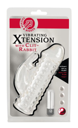 Насадка на пенис с клиторальным вибростимулятором Vibrating XTension with Clit-Rabbit - 17 см. 