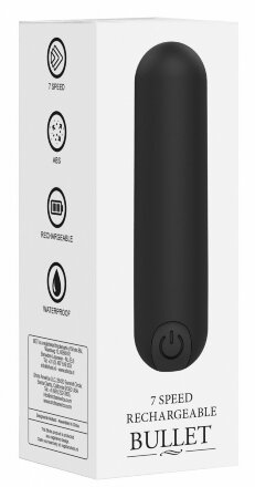 Черная перезаряжаемая вибропуля 7 Speed Rechargeable Bullet - 7,7 см. 