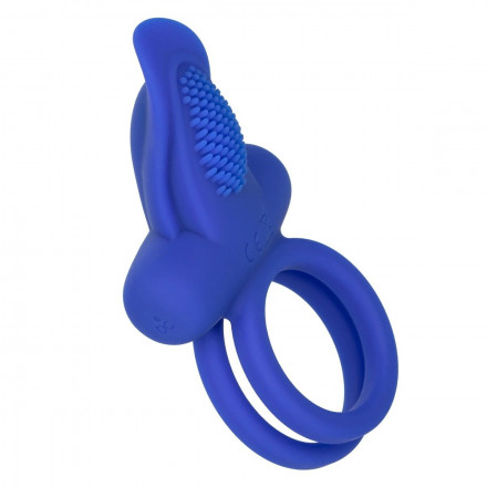 Синее перезаряжаемое эрекционное кольцо Silicone Rechargeable Dual Pleaser Enhancer 