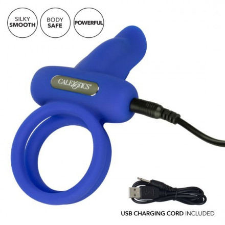 Синее перезаряжаемое эрекционное кольцо Silicone Rechargeable Dual Pleaser Enhancer 