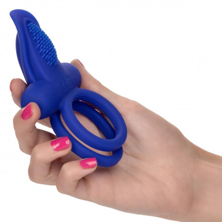 Синее перезаряжаемое эрекционное кольцо Silicone Rechargeable Dual Pleaser Enhancer 