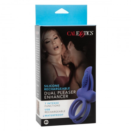 Синее перезаряжаемое эрекционное кольцо Silicone Rechargeable Dual Pleaser Enhancer 