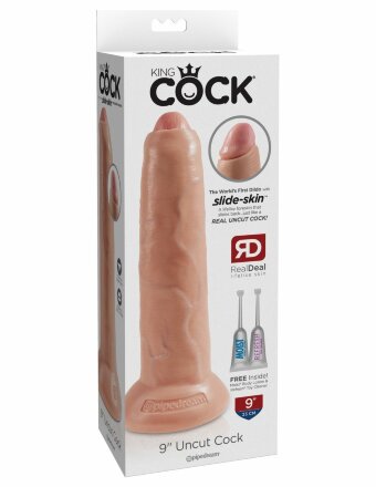 Телесный необрезанный фаллоимитатор на присоске 9&quot; Uncut Cock - 25,4 см. 