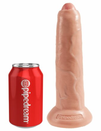 Телесный необрезанный фаллоимитатор на присоске 9&quot; Uncut Cock - 25,4 см. 