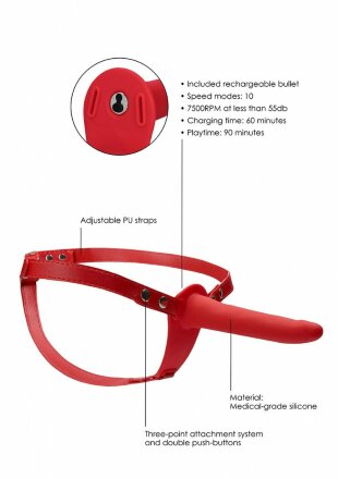 Красный вибрострапон Silicone Strap-On Adjustable - 15,5 см. 