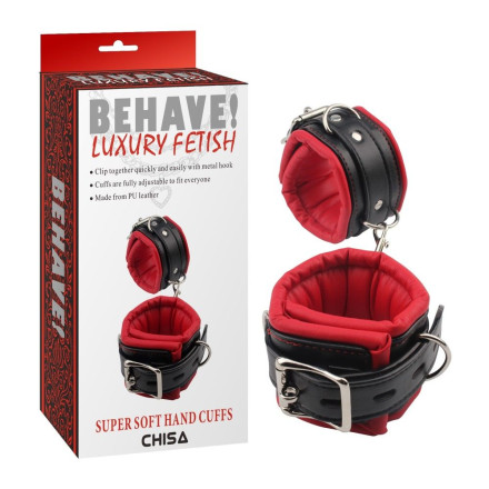 Черно-красные кожаные наручники Super Soft Hand Cuffs 