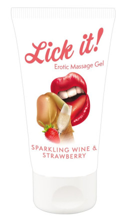 Лубрикант на водной основе Lick it! Sparkling Wine and Strawberry с ароматом клубники и шампанского - 50 мл. 