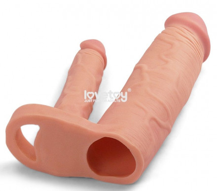 Телесная насадка для двойного проникновения Add 2 Pleasure X Tender Double Penis Sleeve - 20 см. 
