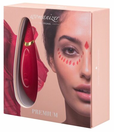 Красный бесконтактный клиторальный стимулятор Womanizer Premium 