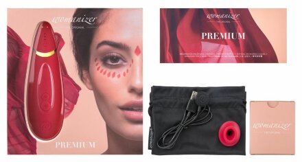 Красный бесконтактный клиторальный стимулятор Womanizer Premium 