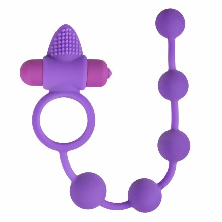 Фиолетовое эрекционное виброкольцо с анальной цепочкой Triple Pleasure 