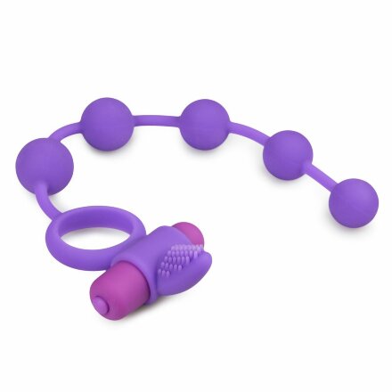 Фиолетовое эрекционное виброкольцо с анальной цепочкой Triple Pleasure 