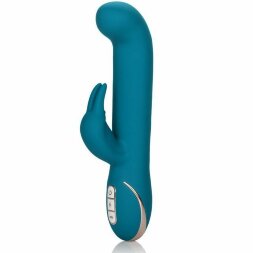 Бирюзовый вибратор с изогнутой головкой Jack Rabbit Signature Silicone Rocking &quot;G&quot; Rabbit - 20 см.