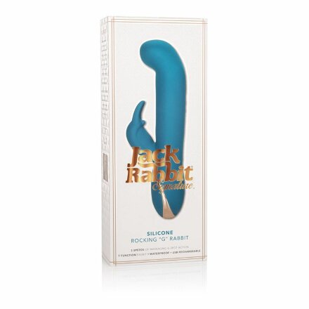 Бирюзовый вибратор с изогнутой головкой Jack Rabbit Signature Silicone Rocking &quot;G&quot; Rabbit - 20 см. 