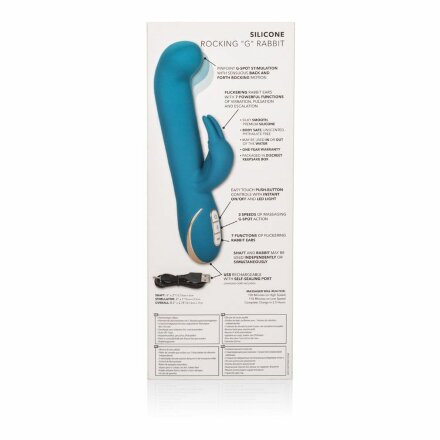 Бирюзовый вибратор с изогнутой головкой Jack Rabbit Signature Silicone Rocking &quot;G&quot; Rabbit - 20 см. 