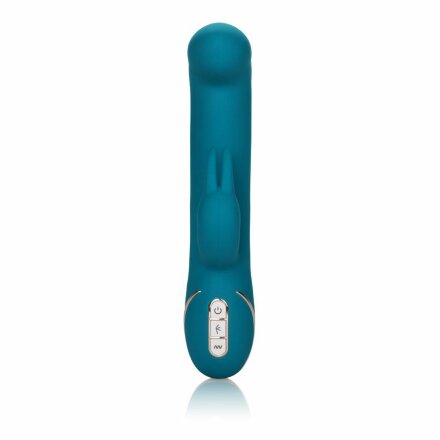 Бирюзовый вибратор с изогнутой головкой Jack Rabbit Signature Silicone Rocking &quot;G&quot; Rabbit - 20 см. 