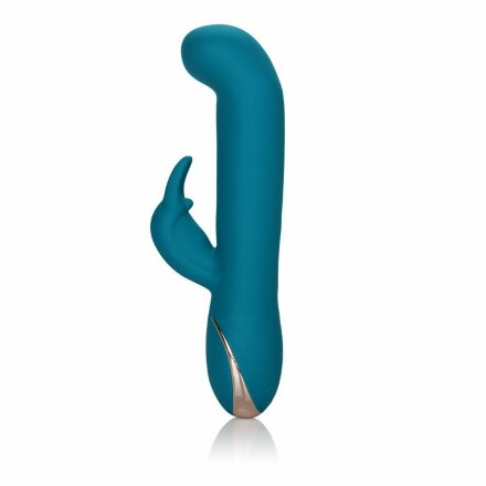 Бирюзовый вибратор с изогнутой головкой Jack Rabbit Signature Silicone Rocking &quot;G&quot; Rabbit - 20 см. 