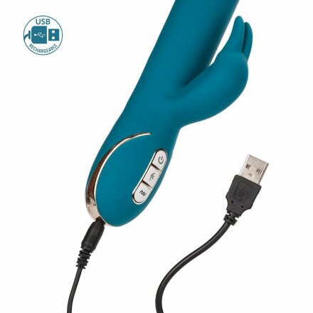 Бирюзовый вибратор с изогнутой головкой Jack Rabbit Signature Silicone Rocking &quot;G&quot; Rabbit - 20 см. 