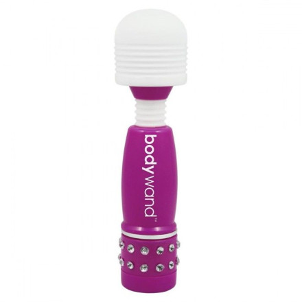 Фиолетово-белый жезловый мини-вибратор с кристаллами Mini Massager Neon Edition 