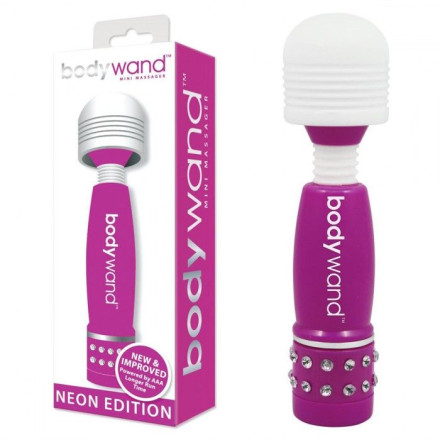 Фиолетово-белый жезловый мини-вибратор с кристаллами Mini Massager Neon Edition 