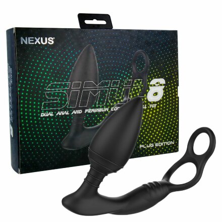 Черная анальная пробка NEXUS SIMUL8 Plug Edition с фиксацией на теле кольцами 