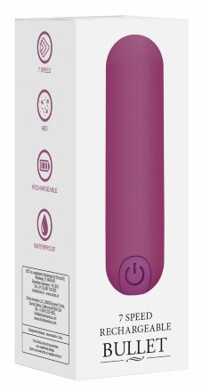 Фиолетовая перезаряжаемая вибропуля 7 Speed Rechargeable Bullet - 7,7 см. 
