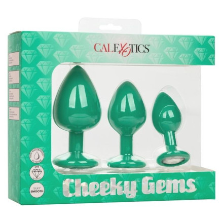 Набор из трёх зеленых анальных пробок с кристаллом Cheeky Gems 