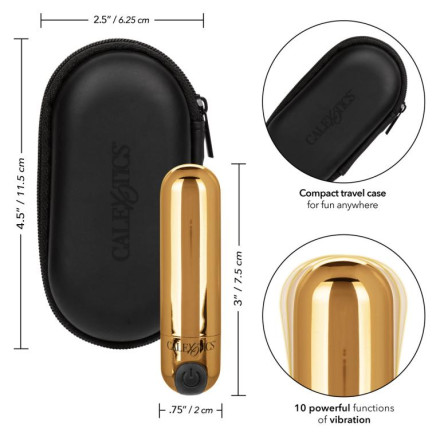 Золотистая вибропуля в чехле для хранения Rechargeable Hideaway Bullet - 7,5 см. 