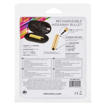 Золотистая вибропуля в чехле для хранения Rechargeable Hideaway Bullet - 7,5 см. 