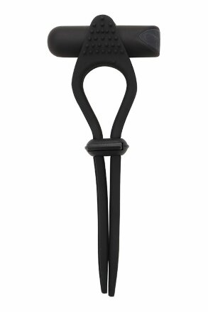 Черное вибролассо на пенис ADJUSTABLE COCKRING с утяжкой 