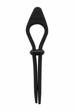 Черное вибролассо на пенис ADJUSTABLE COCKRING с утяжкой 