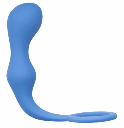 Синее эрекционное кольцо с анальной пробкой Double Pleasure Anal Plug 