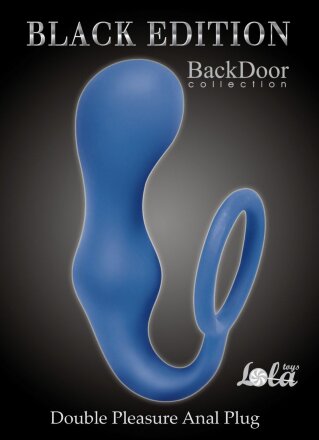 Синее эрекционное кольцо с анальной пробкой Double Pleasure Anal Plug 
