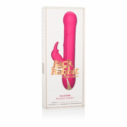 Ярко-розовый вибратор Jack Rabbit Signature Silicone Beaded Rabbit - 23 см. 
