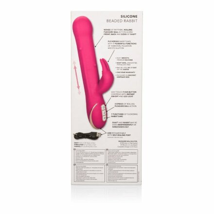 Ярко-розовый вибратор Jack Rabbit Signature Silicone Beaded Rabbit - 23 см. 
