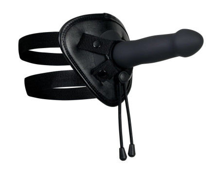 Черный вибрострапон с 2 сменными насадками Heavenly Harness 