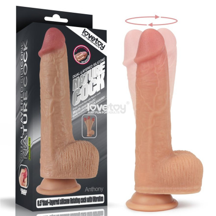 Телесный реалистичный вибратор-ротатор 8.5 Dual layered Silicone Rotating Nature Cock Anthony - 21,5 см. 