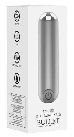 Серебристая перезаряжаемая вибропуля 7 Speed Rechargeable Bullet - 7,7 см. 