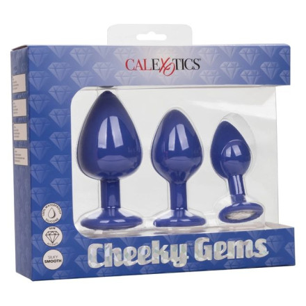 Набор из трёх синих анальных пробок с кристаллом Cheeky Gems 