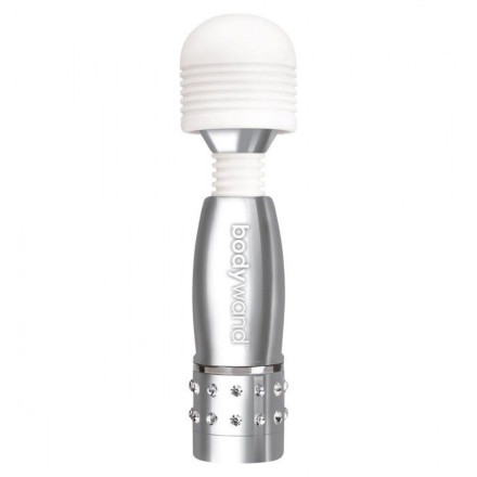 Серебристый жезловый мини-вибратор с кристаллами Mini Massager Silver Edition 