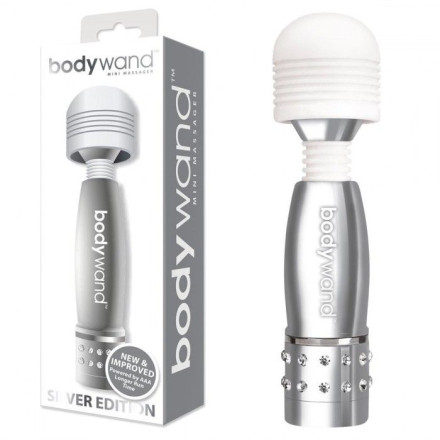 Серебристый жезловый мини-вибратор с кристаллами Mini Massager Silver Edition 