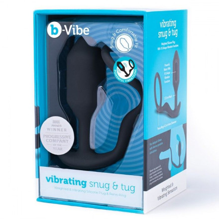 Черная анальная вибропробка с эрекционным кольцом Vibrating Snug &amp; Tug M 