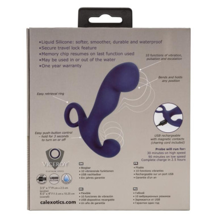Синий вибромассажер Viceroy Rechargeable Command Probe 