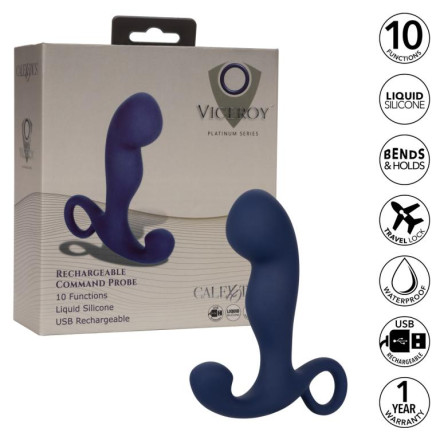 Синий вибромассажер Viceroy Rechargeable Command Probe 
