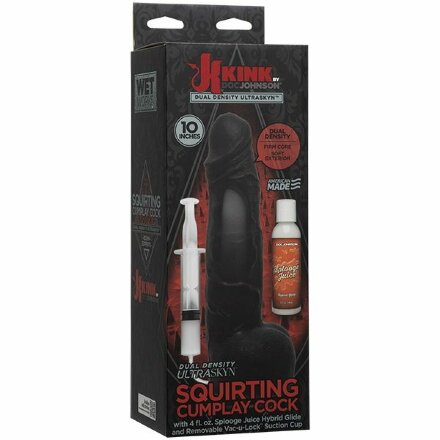 Черный фаллоимитатор с имитацией эякуляции Wet Works 10 Dual Density ULTRASKYN Squirting Cumplay Cock - 26,7 см. 