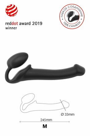 Черный безремневой страпон Silicone Bendable Strap-On M 