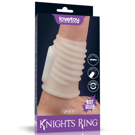 Белая ребристая вибронасадка на пенис Knights Ring 