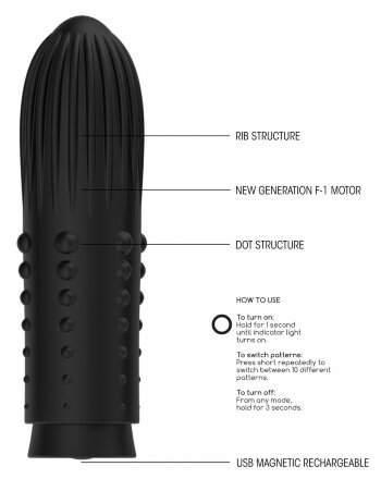 Черная вибропуля Turbo Rechargeable Bullet Lush - 9,8 см. 
