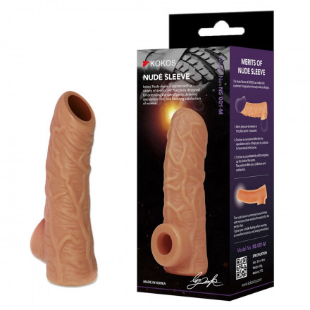 Телесная открытая насадка-реалистик с подхватом мошонки Nude Sleeve M - 12 см. 